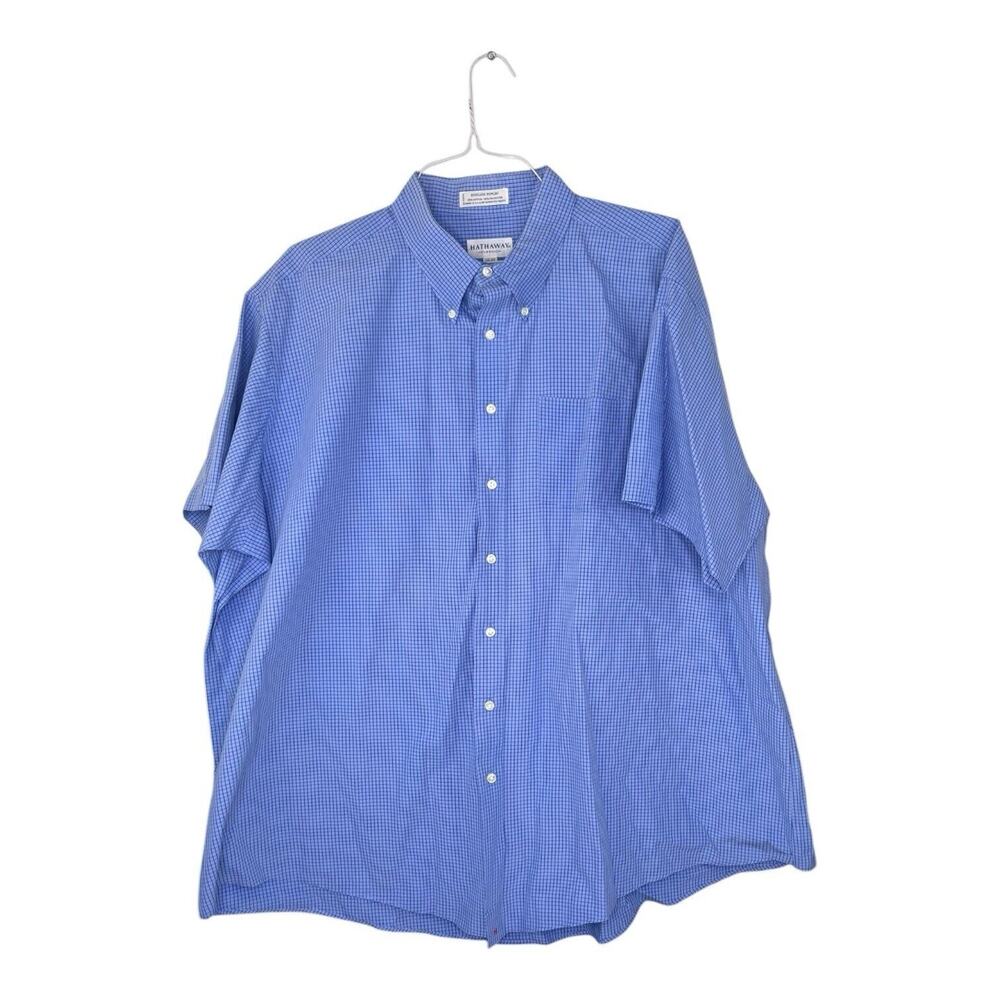 Hathaway Classic Mens Sz 20 Neck Tall Short Sleeve Blue English Poplin Made USA